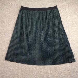 The Pyramid Collection Dark Green Pleated Crinkle Midi Skirt Womens 1X Plus Size